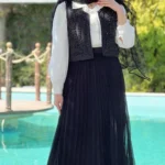 سخمه جواهردوزی طرح خوشه پر تمام مشکی کد 1154