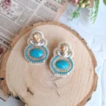 گوشواره جواهردوزی فیروزه تاج دار کد 2256
