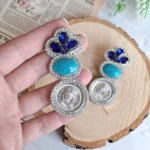 گوشواره جواهردوزی فیروزه سکه ای کد 2257 - Image 2